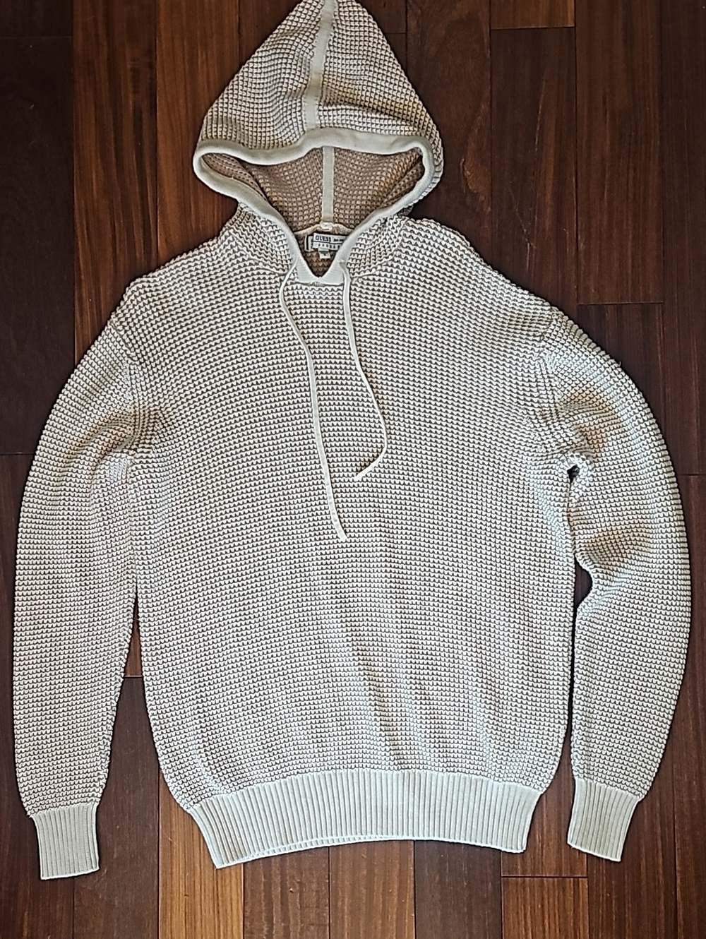 Guess Men's Cream Knit Crewneck Hoodie Sweater